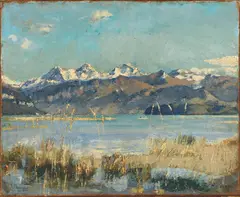 Ferdinand Hodler, Thunersee mit Eiger, Mönch und Jungfrau, Circa 1882, Oil on canvas