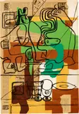Le Corbusier, Deux nus féminins sur le thème de la pyrénéenne et nature morte, 1949-1960, Brush and ink drawing over collage, coloured papers and newspaper snippets