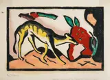 Franz Marc, Fabeltier, 1912, Woodcut, coloured with stencils