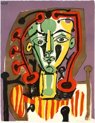 Pablo Picasso, Figure au corsage rayé, 3. April 1949, Colour lithograph