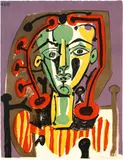 Figure au corsage rayé by Pablo Picasso, 3. April 1949, Colour lithograph, sold Sep 2020
