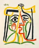 Portrait de Jacqueline au chapeau de paille by Pablo Picasso, 14. Januar 1962, Linocut in colours, sold Sep 2020