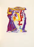 Portrait de Jacqueline au chapeau de paille multicolore by Pablo Picasso, 17. Januar 1962, Linocut in colours, sold Sep 2020