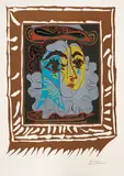 Portrait de femme à la fraise et au chapeau by Pablo Picasso, 1962, Linocut in colours, sold Sep 2020