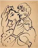 Pablo Picasso, Mère et enfant, 1951, Reed pen in black ink