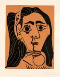 Jacqueline au bandeau. III by Pablo Picasso, Mougins, 13 February 1962, Colour linocut, sold Sep 2020