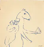 Marc Chagall, Repos du couple sur le cheval à l'éventail, c. 1925, Drawing in blue ink