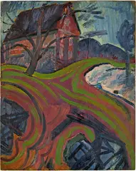 Hermann Huber, Landschaft mit Haus. - Pflanzenstudie, Oil on wood and gouache on paper