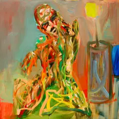 Hans Witschi, Selbstbildnis mit gelber Blume, 1991, Oil on primed cotton
