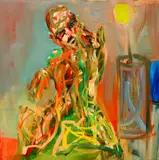 Hans Witschi, Selbstbildnis mit gelber Blume, 1991, Oil on primed cotton