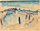 Bucht mit Ufergebäuden und Brücke by Ernst Ludwig Kirchner, Hammer price, sold Jun 2018