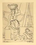 Maurice Barraud, La porteuse d'oranges. - Les fillettes de Barcelone. - Les buveurs. - Saltimbanques. - Visage de jeune femme au doigts. - Jeune femme couchée sur le ventre. - Couple dans végétation. - Jeune femme couchée sur le dos