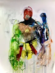 Anthony Lister, Fire Fighter, 2020, oil on canvas