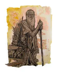 Swoon, Milton II (Diogenes), 2017, silkscreen, acrylic and gouache on paper made by the artist