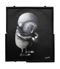Stormie Mills, The Spark In Outer Space, 2016, stardust, acrylic, dirt, spray paint, graffiti remover and oil on found assemblage