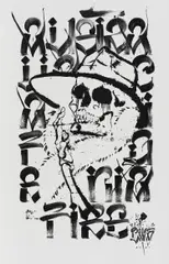 Chaz Bojórquez, Senor Suerte, 2020, monoprint serigraph, and ink made from the ash of the 2018 Californian fires