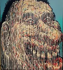 Untitled by Mic Porter, 2019, acrylic, aerosol and oil on canvas, sold Feb 2020