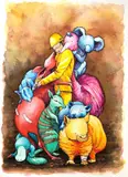 Kaff-Eine, Hold Each Other, 2020, watercolour, aerosol paint and ink on 640gsm 100% cotton paper