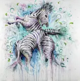 Mike Makatron, Zebra Playtime, 2019, acrylic, aerosol and airbrush on canvas