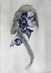 Loretta Lizzio, Cobalt Gaze, 2017, giclee print with hand embellished silver leaf ed. 1/1