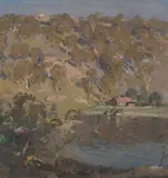 James Ranalph Jackson, House on the River, oil on canvasboard
