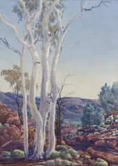Albert Namatjira, Group of Ghost Gums, watercolour on paper