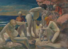 John Santry, On the Beach - Bondi, c.1948, oil on canvasboard