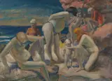 John Santry, On the Beach - Bondi, c.1948, oil on canvasboard