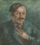 John Perceval, Moustached Man Adjusting His Tie