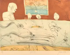 Lucio's by John Olsen, 2003, coloured etching C/P, sold Apr 2020