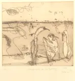 John Olsen, Cormorants on the Barrage, 2005, etching 17/35
