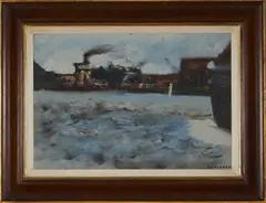 Charles Blackman, Harbour Scene, Williamstown, oil on board