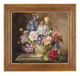 Harold Clayton, Mixed Flowers in a White Vase, oil on canvas