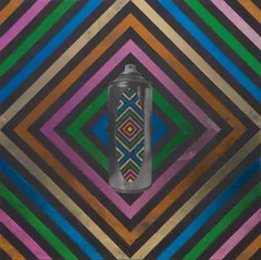 Reko Rennie, Message Stick, 2011, hand pressed metallic textile foil, screenprint and synthetic polymer paint on Begian linen