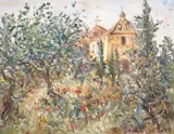 Celia Perceval, Poppies and Olive Trees by the Old Iglesia, Spain, 2014, oil on canvas