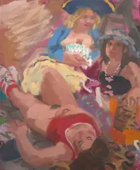 Wendy Sharpe, Three Models (Joy with White Fan), 2002, oil on canvas