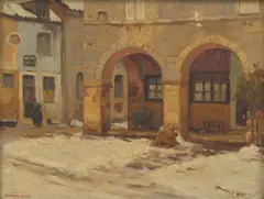 Herbert Rose, Mediterranean Village Scene, oil on canvas on board
