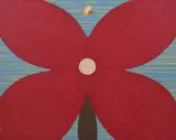 Dean Bowen, Red Flower with Landing Bee, oil on canvas