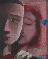 Charles Blackman, Two Faces, c.1960, oil on masonite