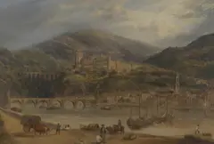 Henry Gritten, European River Landscape (Possibly Heidelberg, Germany), oil on canvas laid on board