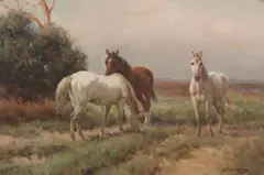 Horses by Jan Hendrik Scheltema, oil on canvas, sold Mar 2020