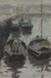 Wilfred Hayward Veal, Fishing Boats Dieppe, oil on canvas