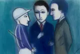 Robert Dickerson, The Jockey and Owners, pastel and charcoal on paper