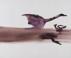 Swans by Sidney Nolan, mixed media on paper, sold Nov 2019