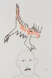 Man and Lizzard by Sidney Nolan, 1983, crayon on paper, sold Nov 2019
