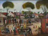 The Barbeque by Pro Hart, 1984, oil on canvas, sold Nov 2019