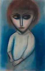 Portrait in Blue by Robert Dickerson, pastel on paper, sold Nov 2019