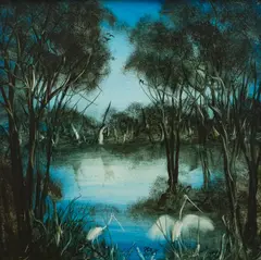 Waterbirds by Pro Hart, oil on board, sold Nov 2019