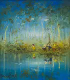 David Boyd, (Children by the Lake), oil on board