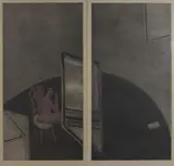 George Baldessin, Personage and Entrances, 1974, etching and aquatint (two parts)